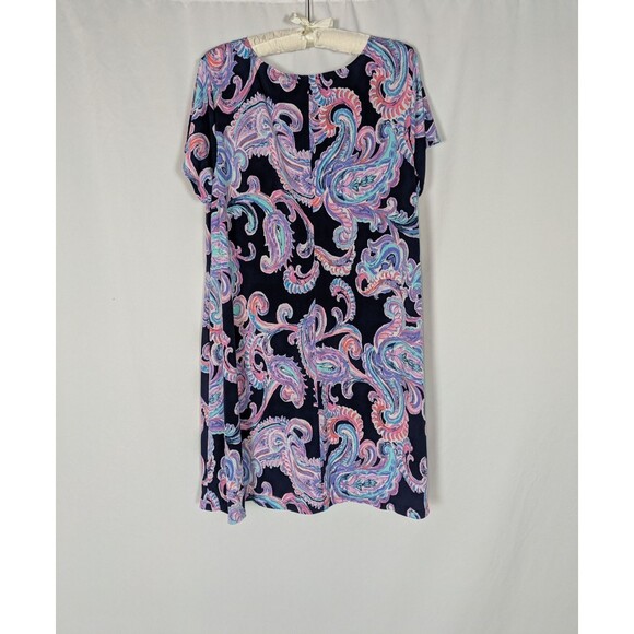 MSK Dress 2X Women's Blue Paisley Short Sleeve Jersey Tshirt Scoop Neck Casual - Picture 3 of 5